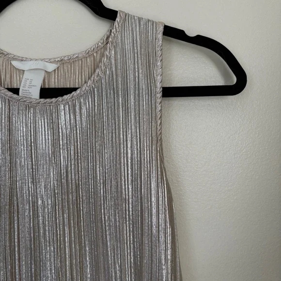 H&M Silver Gold Pleated Sheath Midi Dress | Size XS - Picture 5 of 10